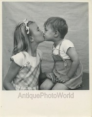 Kids kissing cute vintage art photo