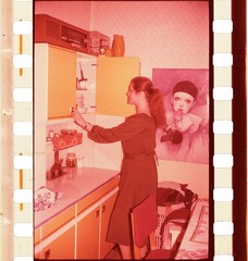 LOT 2x, pretty girl w strange poster, vintage fine art slide, dia! 1970’