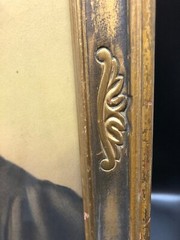 Antique Victorian Woman in Black Sepia Portrait Painted Gold Wood Frame 19 x 13