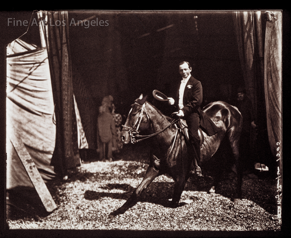 Fred Glasier Circus Photo, “Performing Horse with Rider”, 1890-1925