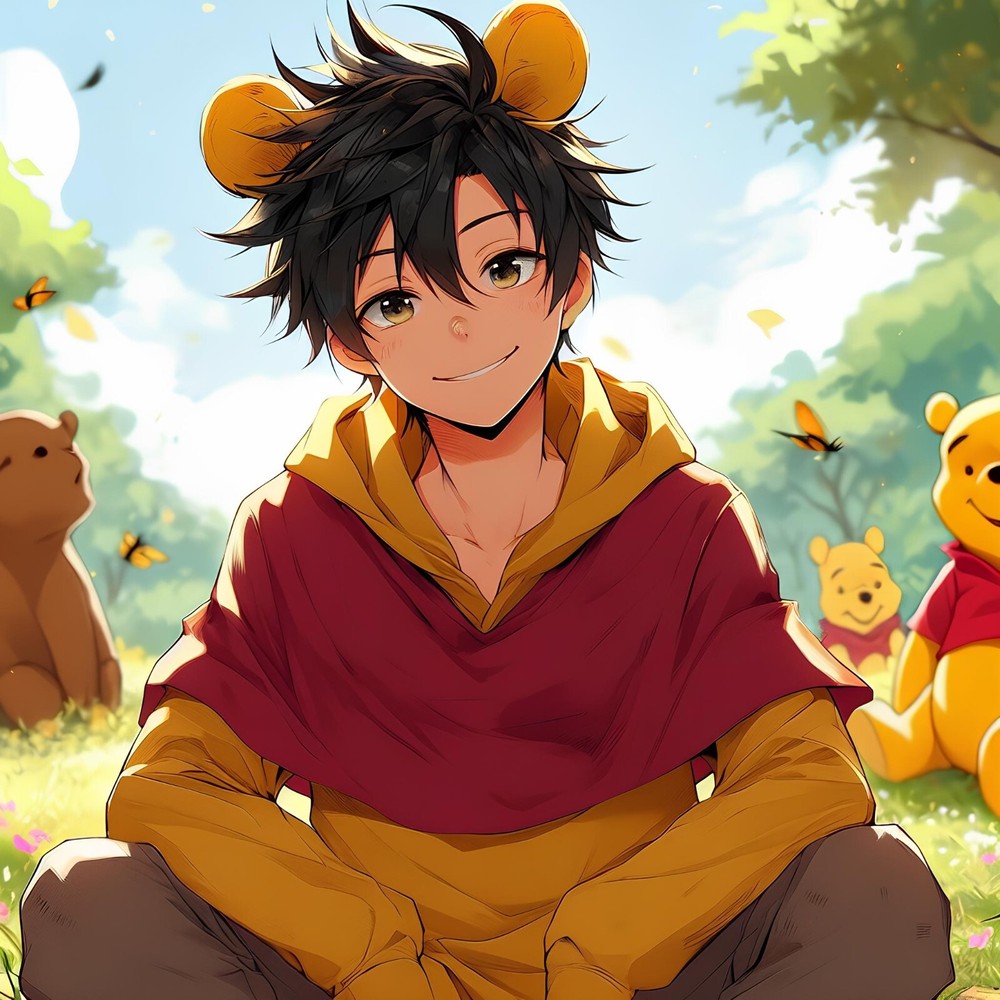 Winnie the Pooh Anime Guy V10 AI Art Image Digital Download 2048 x 2048 Pixels