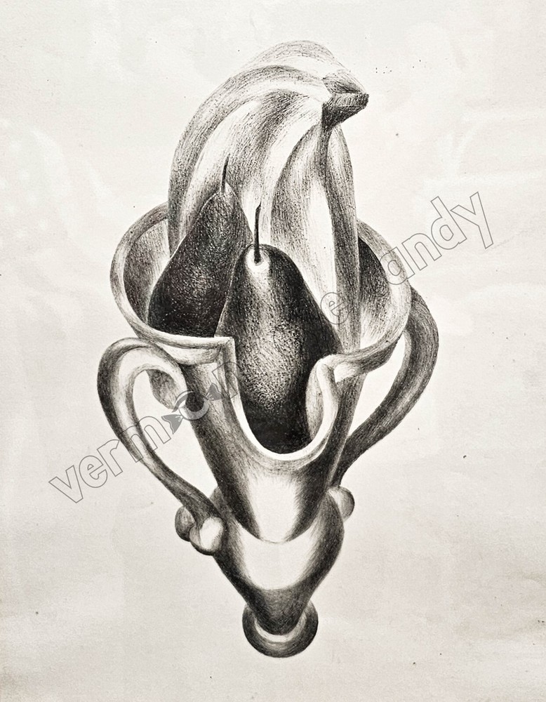 Still Life Art Print in Black White with Bananas Pears DIGITAL DOWNLOAD Kitchen