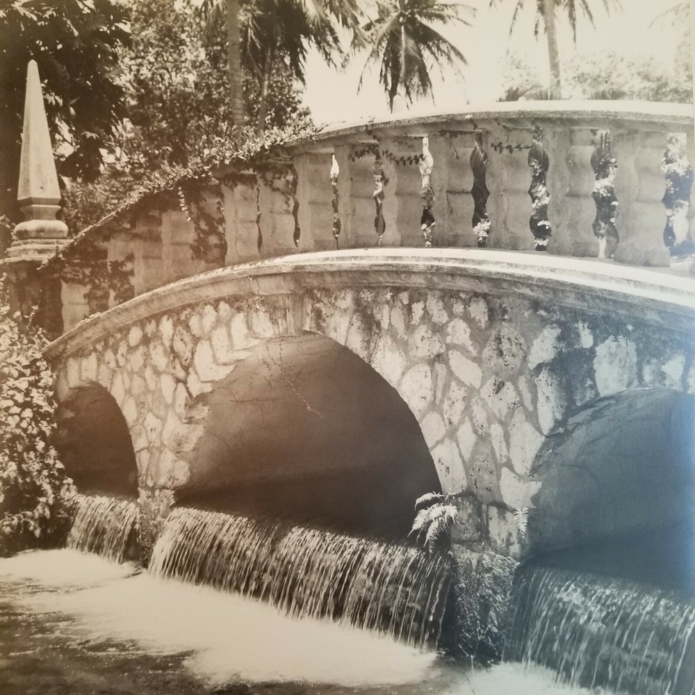 Original Photo Stone Bridge Over Waterfall Palm Trees Ferns Vines 1962 Furbos