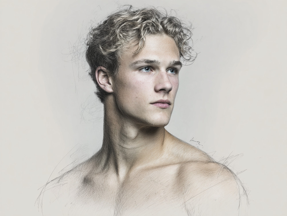 “Handsome swimmer”. Drawing by Igor Zeiger. Numbered and signed by artist