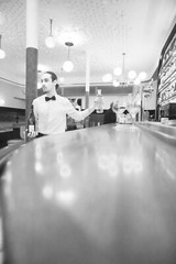 Genuine Baryte Silver Print Photo Café Brasserie Server Paris 30X45cm