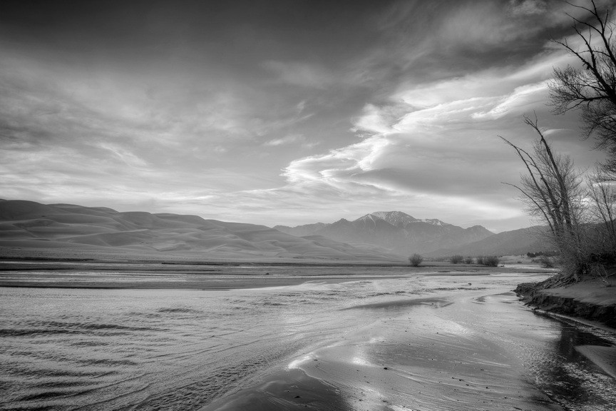 Fine Art Photography, Black & White print, 8×12, Great Sand Dunes, Medano CreekN