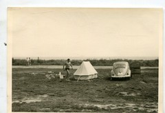 4 Vintage Photos Beetle Car at Campground 1960, 10x7cm