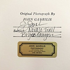 Original Photograph by John Gavrilis NAVAJO TRAIL BRYCE CANYON Signed w/Mat