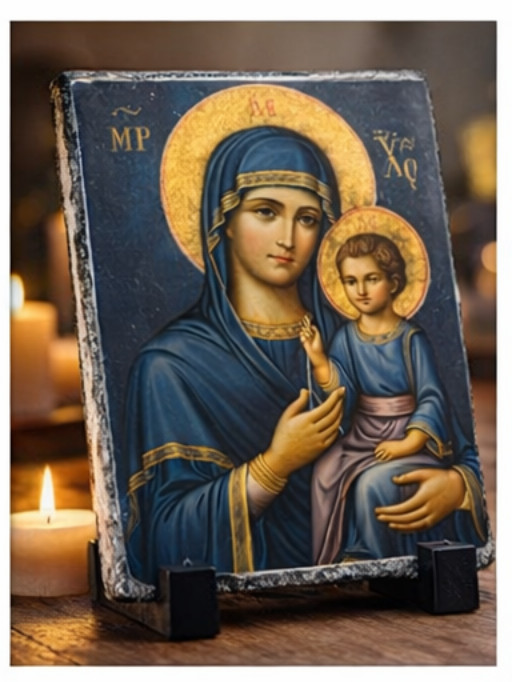 Byzantine Religious Icon Slate Print with Stand