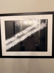 Framed Matted Black & White Landscape Photograph Print, People in Winter Snow