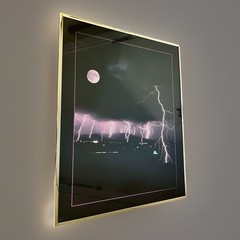 Vintage 1980’s Neon Purple Lightning Storm Framed Art 16×20 Vaporwave Synthwave