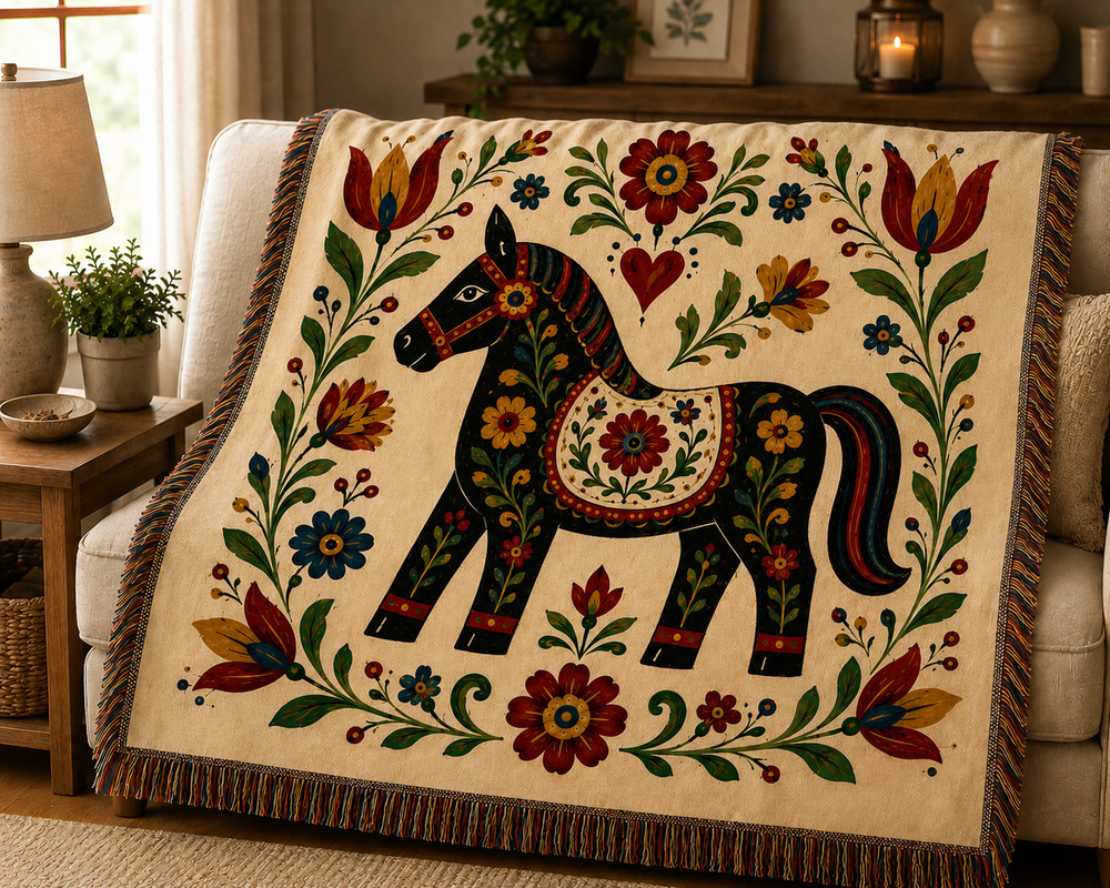 Primitive Folk Art Horse | Scandinavian Country Horse Wall Art | Rustic Cottage