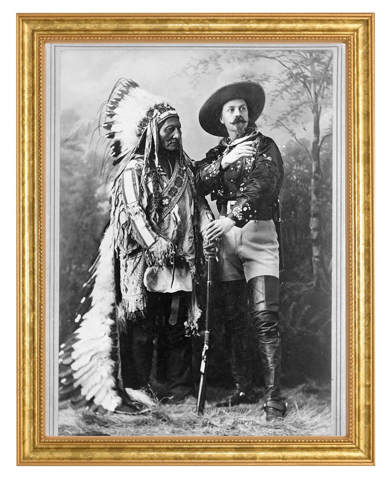 Sitting Bull and Buffalo Bill Photograph in a Aged Gold Frame