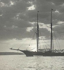 Original EDWIN LEVICK ‘3 Masted Sailboat at Sunset’ Gelatin Silver Photograph