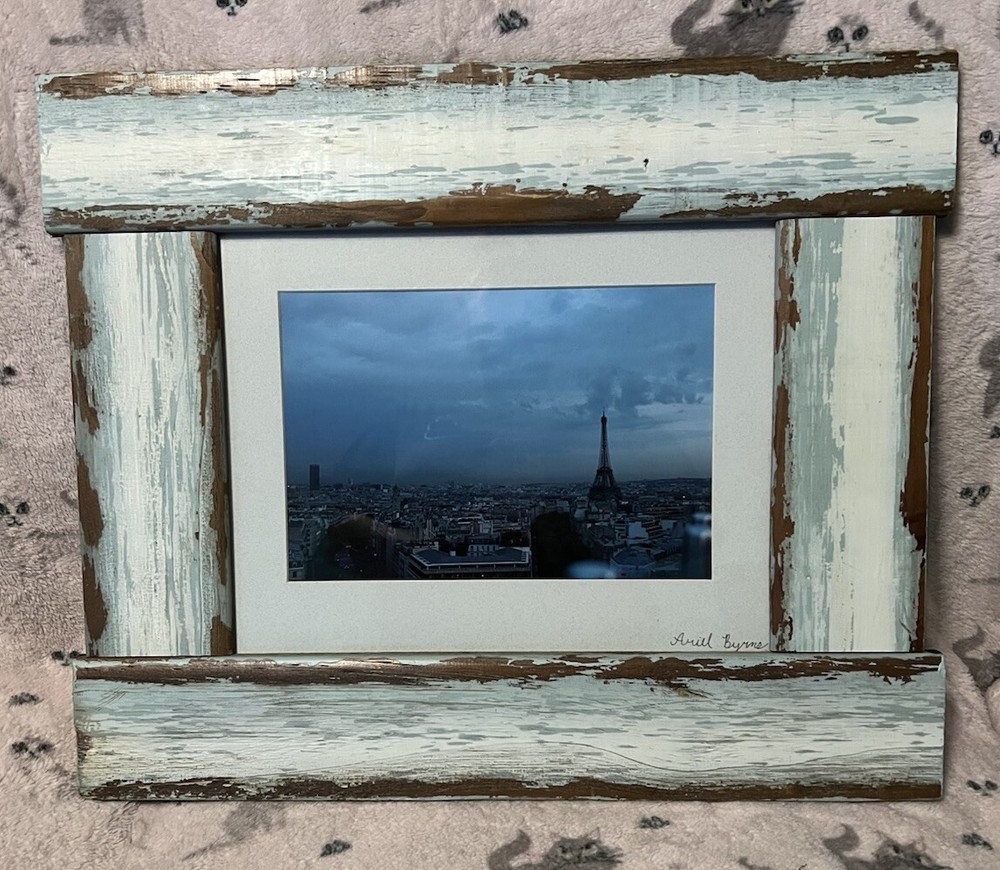 Large Rustic Blue Wooden Frame w/ Paris Photo 11”x 14” Photograph 18”x 22” Frame