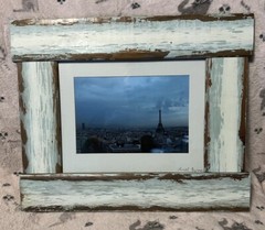 Large Rustic Blue Wooden Frame w/ Paris Photo 11”x 14” Photograph 18”x 22” Frame