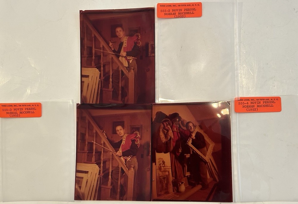 3 Norman Rockwell 1952 Negatives Of Him In His Studio, Grabbing Props Rare￼￼