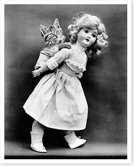 1914 Doll Giving Kitten Piggy Back Ride Harry Whittier Frees Silver Halide Photo