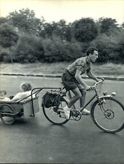 1955 ROBERT DOISNEAU Family Man Bicyclist Trailer Kids Paris Art Photo Gravure