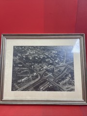Vintage Aerial City Photograph – Framed Black & White Urban Landscape