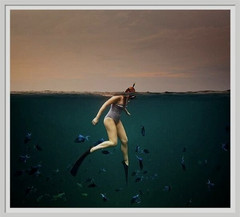 Large Framed Fine Art Photography – Girl Snorkeling in the Indian Ocean – Fish