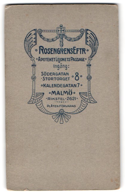 Photograph Rosengrens Eftr., Malmö, Södergatan 8, addresses of studios with