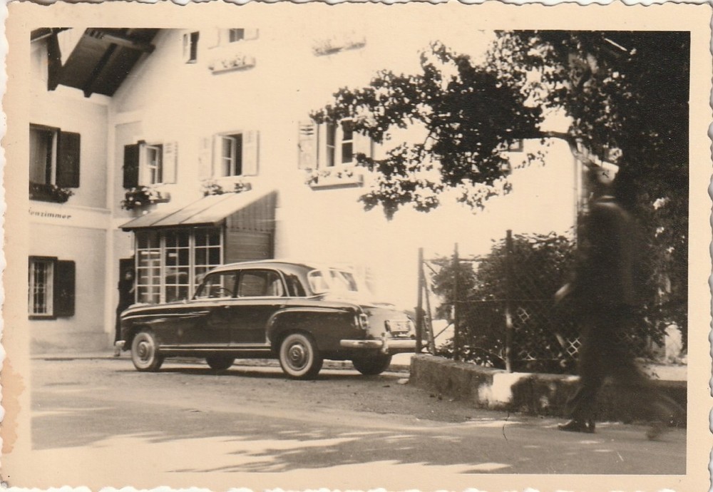 Vintage Photo Mercedes Benz 220 in Front of Inn Car Vintage Passenger Car