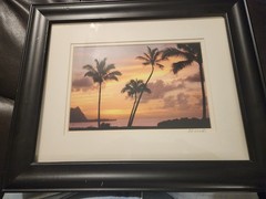 Vintage Signed Print 11×14 frame-Photo Sunset in Kauai Hawaii 10 x 7 3/4 print