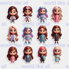 15x Cute Kids Stickers Bundle: 3D Pixar Style | School & Copybook Digital Art 4K
