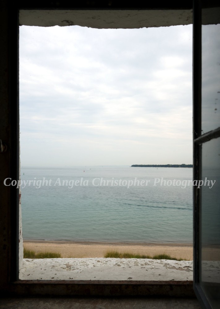 Original ACEO photo fine art print 2.5 x 3.5 inches LAKE HURON VIEW window beach