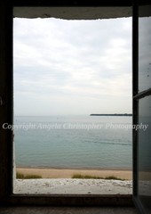 Original ACEO photo fine art print 2.5 x 3.5 inches LAKE HURON VIEW window beach