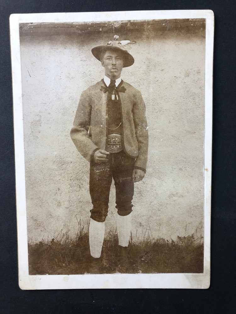 Photo 18×14 – Boy in Costume – Lederhosen and Wide Magnificent Satchel around 1900