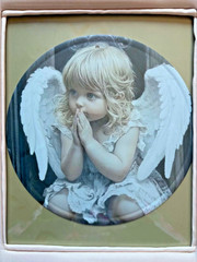 Custom Fabric Framed 12-1/2″x11″. 2D Flat Aluminum Metal Angel 8″x8″ Photo