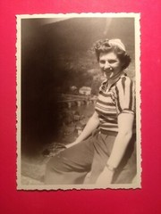 Alt Foto Vintage antik hübsche Frau Mütze T-Shirt nice Mode Woman old Photo art