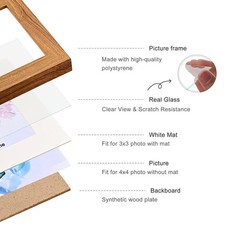 Double Hinged 4×4 Picture Frame with Real Glass-Tabletop or Wall Mounted, Dis…