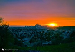 Sunset view of the skyline DTLA, signed & framed digital print, 16×12 in