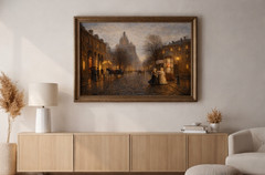 Vintage Paris Evening Street Scene – Romantic Oil Style Digital Art, Classic Eur