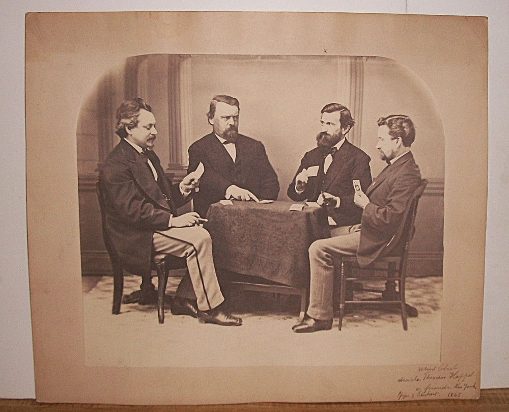 Antique 19th c Photo of Men Playing Cards-Whist Club, New York 1865