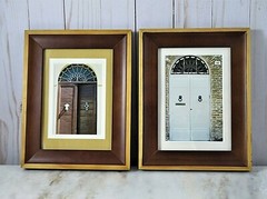 Wood Framed Arched Front Door Photos Pair Matted Earth Tones OD 9 1/8 X 7 1/8 In