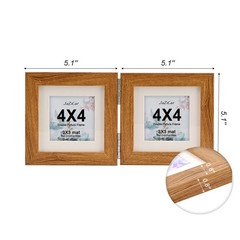 Double Hinged 4×4 Picture Frame with Real Glass-Tabletop or Wall Mounted, Dis…