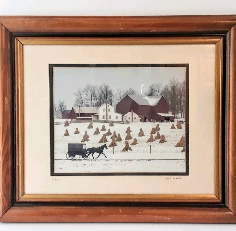 Amish Winter Landscape Photo By Wade Wilcox 17.5× 14.5 Mat & Framed Signed ’06