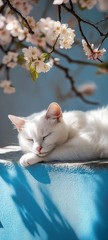 White Cat Sleeping Under Blossoms Flowers Portrait Color Wildlife DIGITAL COPY