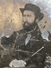 Historical Photography: Victorian Era Man Portrait, Hat, Antique Printing