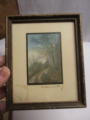 4 WALLACE NUTTING MINIATURE FRAMED PHOTOS ~ HAND TINTED ~ FRAMED ~ SIGNED 2″X3″