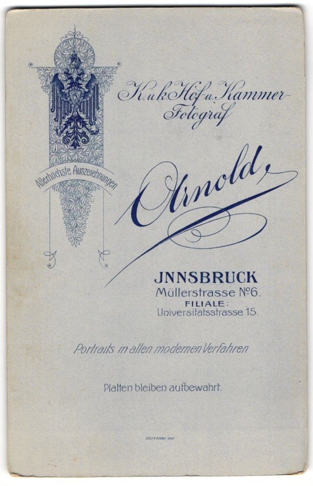 Photograph Arnold, Innsbruck, Müllerstr. 6, Austrian Double Headed Eagle Ne