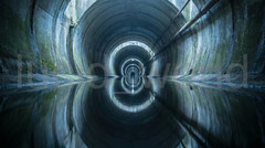 Flooded Underground Tunnel Digital Photo Extreme Perspective Cinematic Concrete
