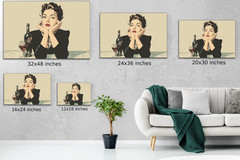 Vintage Woman Pop Art, Red Lipstick Cartoon Girl Poster, Bottle of Wine Lover