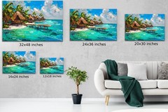 Bora Bora Oil Painting, Bora Bora Beach Landscape, Palm Trees Tiki Hut Wall Art