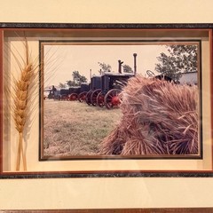 Elsie Macklin Vintage McCormick Deering Tractor Photo Wheat Shadowbox Framed Art