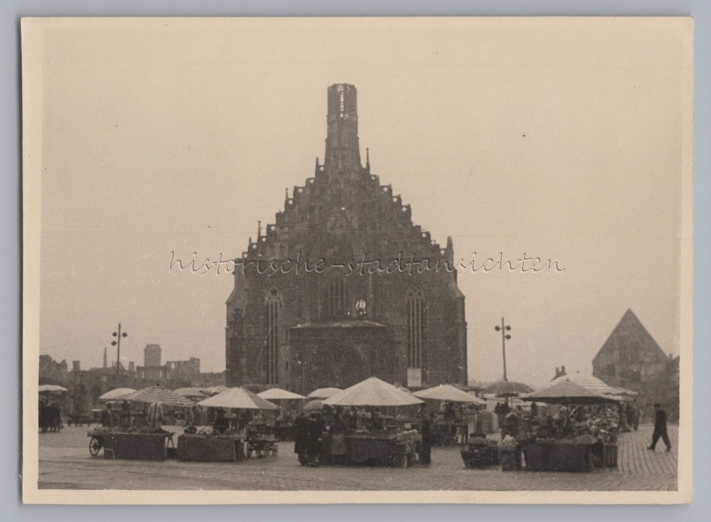 Nuremberg 1949 – Marketplace Market Stalls War Damage – Old Photo 1940s